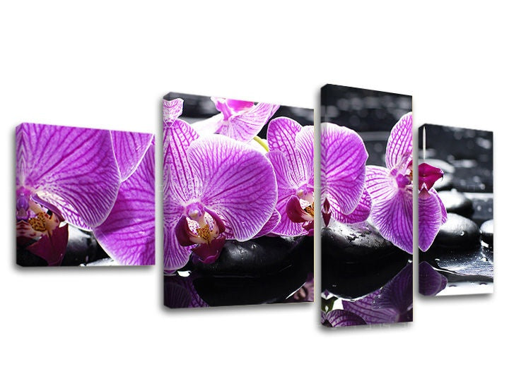 Clasic tablou cu motivul FENG SHUI, flori, natură în alb-violet nuanțe | Tablou pe pânză FENG SHUI, natură și frumusețe – previzualizare