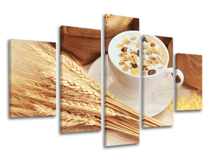 Clasic tablou pe pânză cu motivul ceașcă de cafea în alb-bej nuanțe, atmosferă confortabilă, execuție multi-panou, potrivit pentru bucătărie | Tablou de perete BUCĂTĂRIE – principală