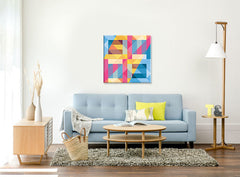 În stil boho tablou pe pânză cu motivul Aesthetic Peacock, motiv pentru copii, hartă, natură în albastru-roz nuanțe agățat în interiorul birou – interior