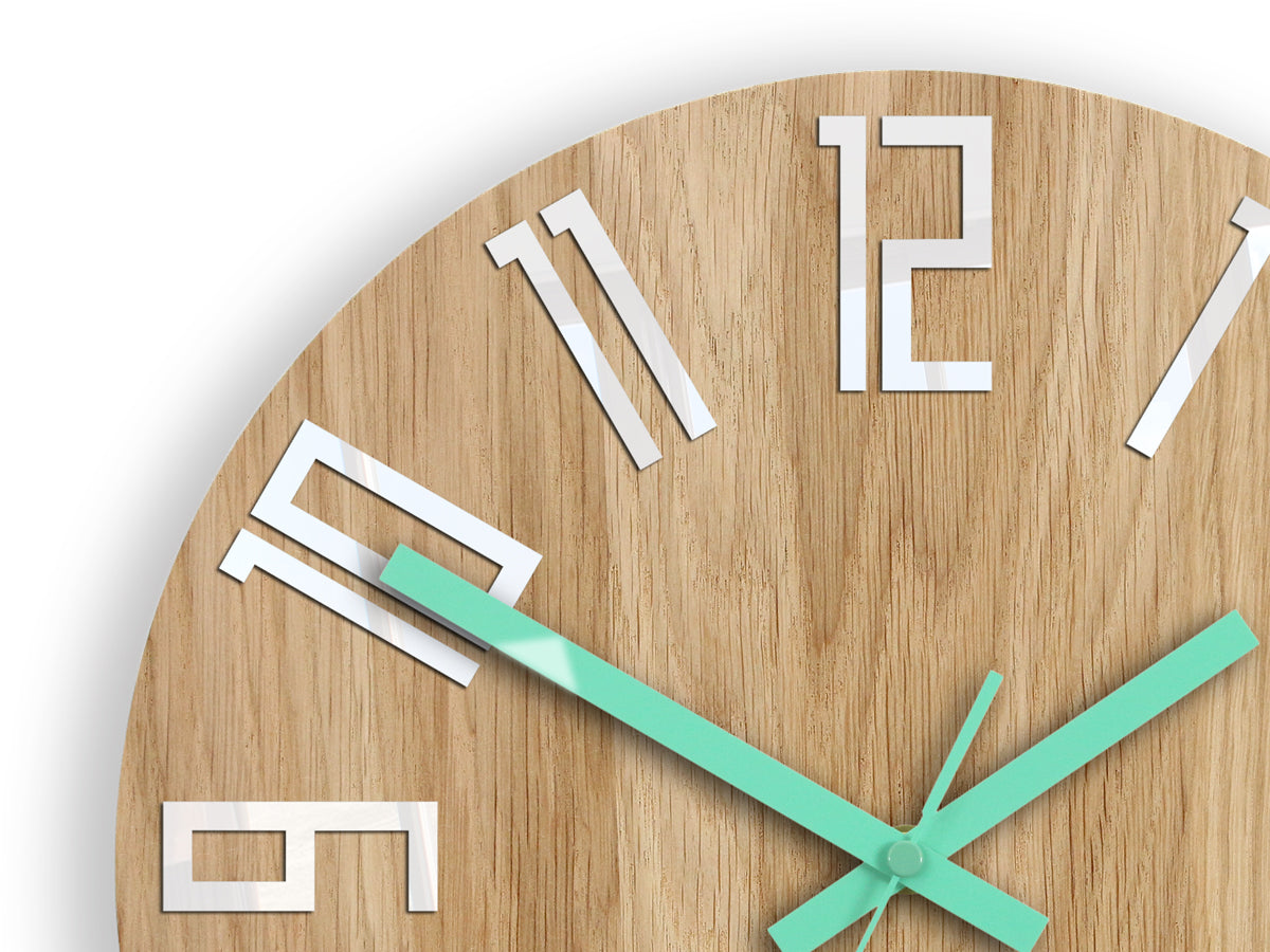 Ceas de perete din lemn SLIM Alb-Mentol