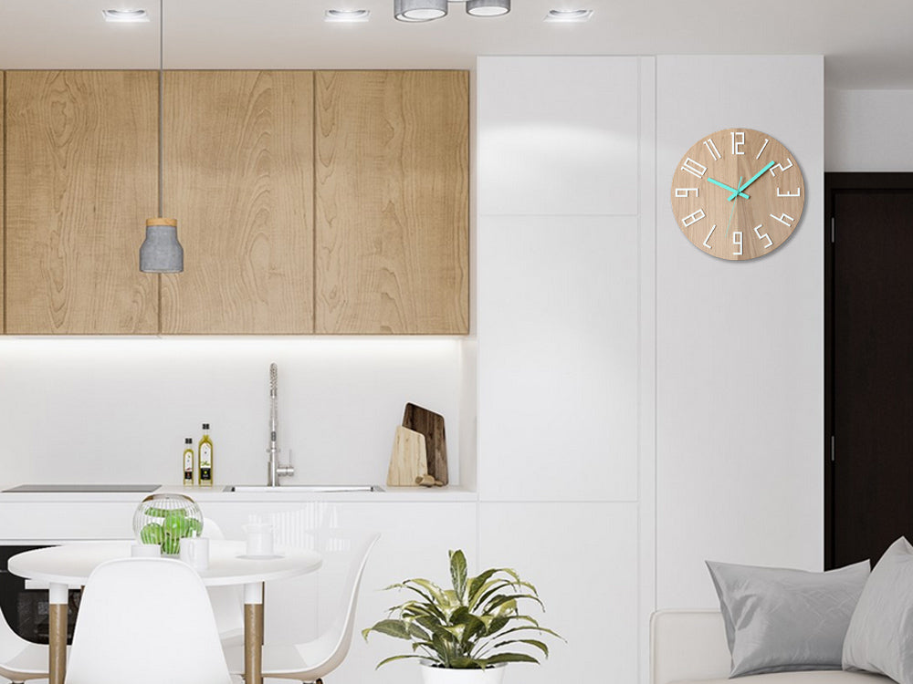 Ceas de perete din lemn SLIM Alb-Mentol