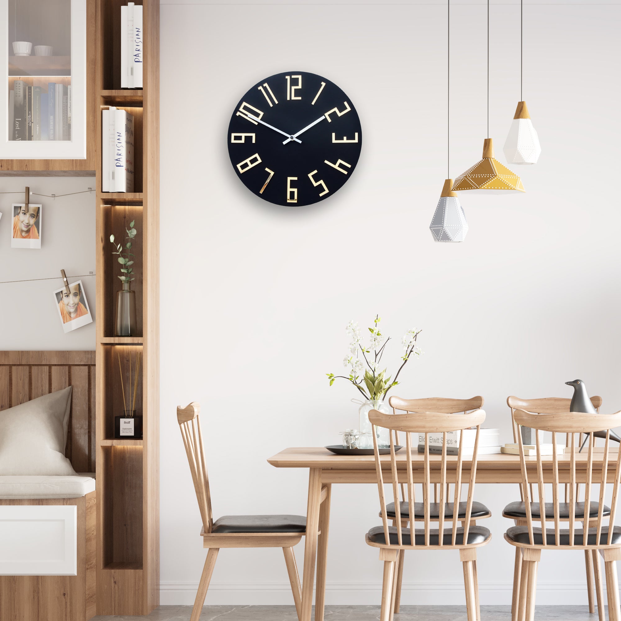 Ceas de perete modern SLIM negru mat