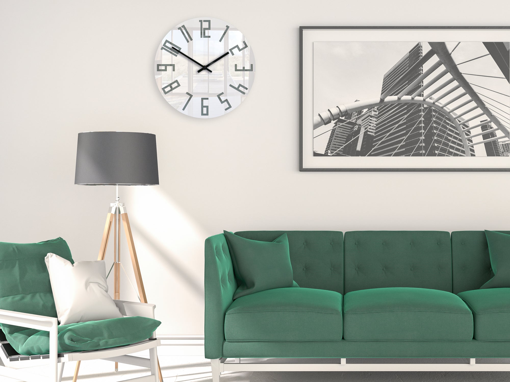 Ceas de perete modern SLIM Acrilic alb-gri