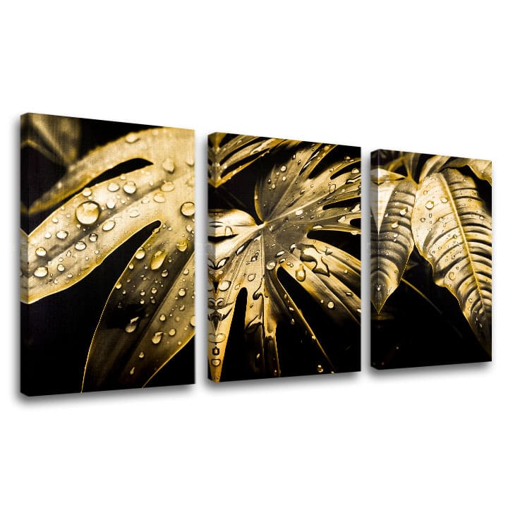 Cu imprimare aurită tablou pe pânză cu motivul Dance of the Gold Leaves, natură în auriu-negru nuanțe, atmosferă luxoasă, natură și impresie de lux – principală