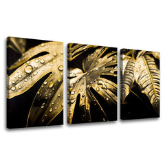 Cu imprimare aurită tablou pe pânză cu motivul Dance of the Gold Leaves, natură în auriu-negru nuanțe, atmosferă luxoasă, natură și impresie de lux – principală