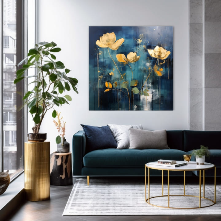 Eleganță atemporală pe pânză Peisaj de aur în tonuri de albastru