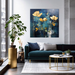 Eleganță atemporală pe pânză Peisaj de aur în tonuri de albastru