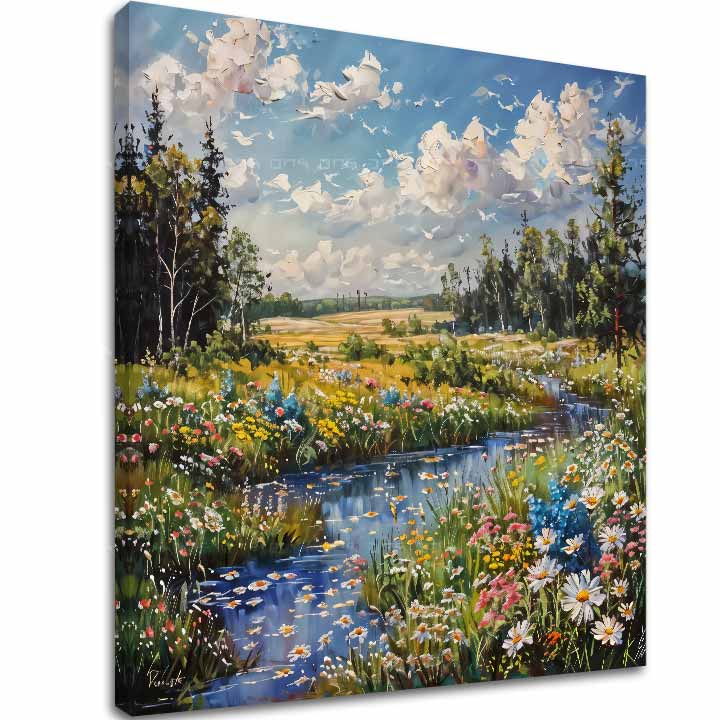 Peisaj pictura pe panza Stream în natură