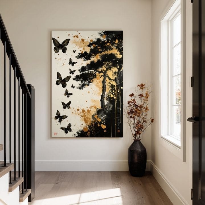 Imaginea pe panza Butterfly Harmony - Black and Gold Design