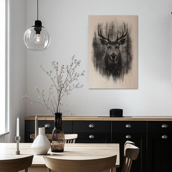 Imaginea pe lemn - Căprioară într-o nebuloasă liniștită