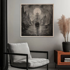 Imaginea pe lemn - Drakkar sub lună