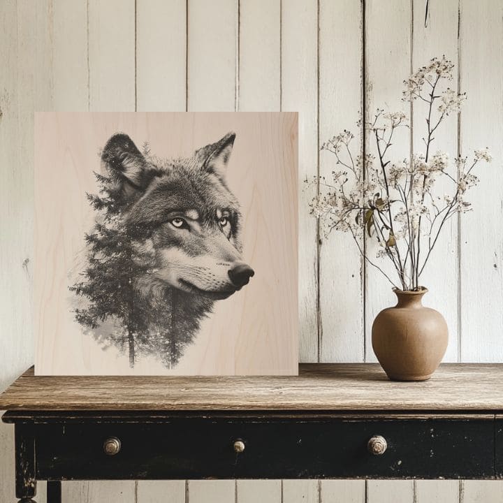 Pictură pe lemn Varg - Spiritul sălbăticiei scandinave