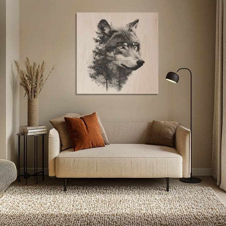 Pictură pe lemn Varg - Spiritul sălbăticiei scandinave