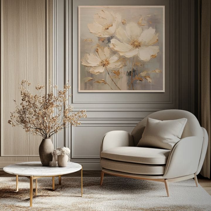 Pictură pe lemn - grădină nordică înfloritoare