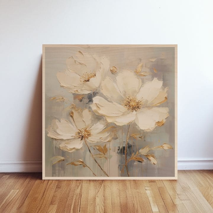 Pictură pe lemn - grădină nordică înfloritoare