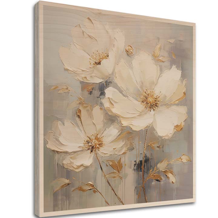 Pictură pe lemn - grădină nordică înfloritoare