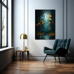 Decor de perete modern Fantezie cu frunze de aur - PREMIUM ART