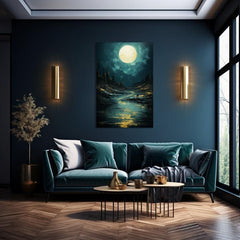 Decor de perete modern Luna peste roci misterioase - PREMIUM ART