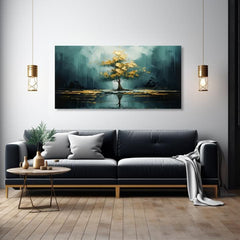 Decor de perete modern Reflecție de aur în lac - PREMIUM ART