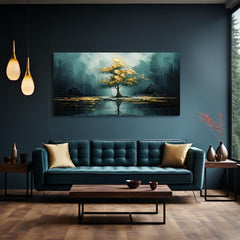 Decor de perete modern Reflecție de aur în lac - PREMIUM ART