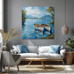 Peisaj pe panza Peisaj cu bărci | Acrilic detalii 60x60 cm