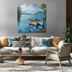 Peisaj pe panza Peisaj cu bărci | Acrilic detalii 60x60 cm