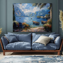 Peisaj pictură pe pânză Portul în munți | Detalii acrilice