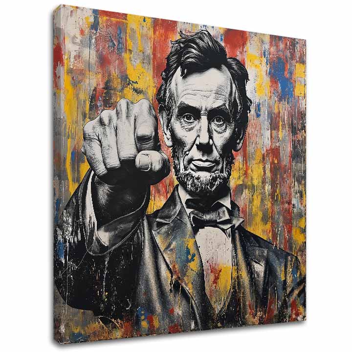 Modern tablou pe pânză cu motivul Abraham Lincoln - Sila histórie în negru-galben nuanțe, forță și putere | Tablou Abraham Lincoln - Sila histórie – principală