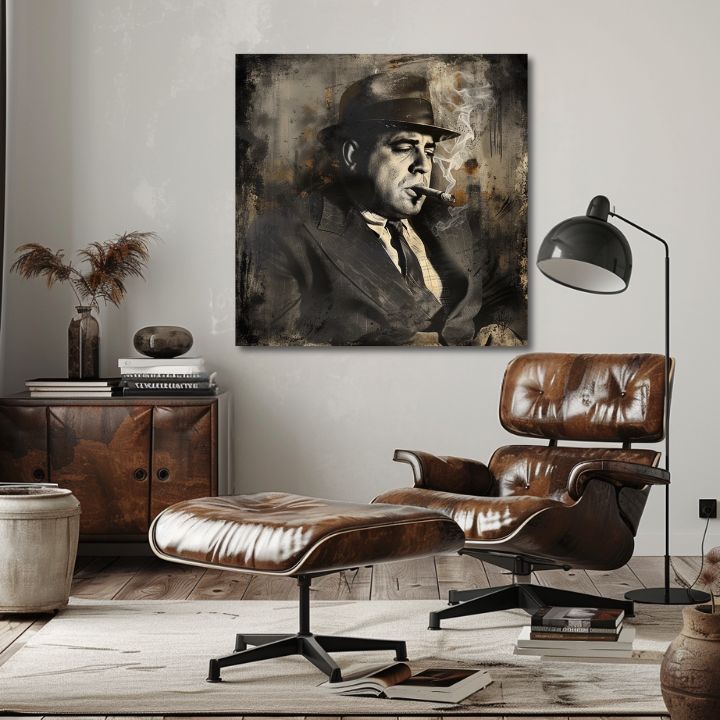 Imagine AL CAPONE - Fum și putere | 100% original acrilic pictat