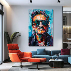 Modern tablou pe pânză cu motivul Bono - Melódia svetla, sacou în albastru nuanțe | Tablou Bono - Melódia svetla, decorațiune de perete – produs