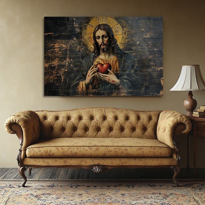 Inima Sacră a lui Iisus | Pictat cu acrilic și foiță de aur