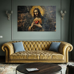 Inima Sacră a lui Iisus | Pictat cu acrilic și foiță de aur