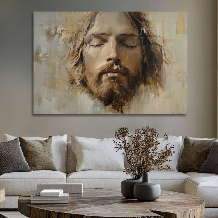 Iisus Hristos în rugăciune | Pictat cu acrilic și foiță de aur