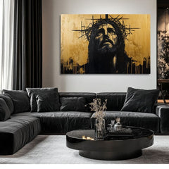 Isus suferind | Pictat cu acrilic și foiță de aur