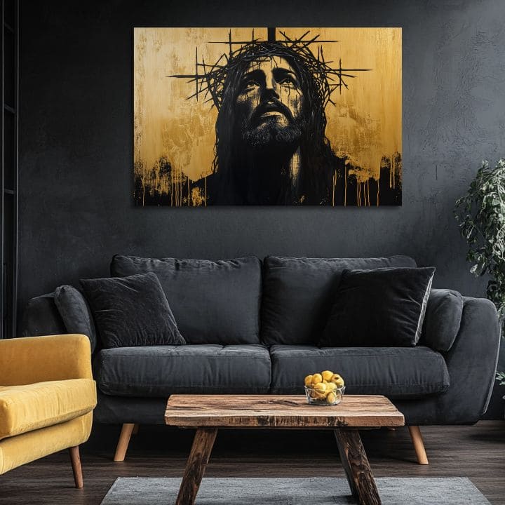 Isus suferind | Pictat cu acrilic și foiță de aur