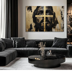 Iisus Mântuitorul cu o cruce de aur | Pictat cu acrilic și foiță de aur