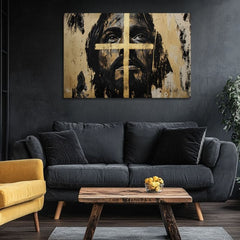 Iisus Mântuitorul cu o cruce de aur | Pictat cu acrilic și foiță de aur