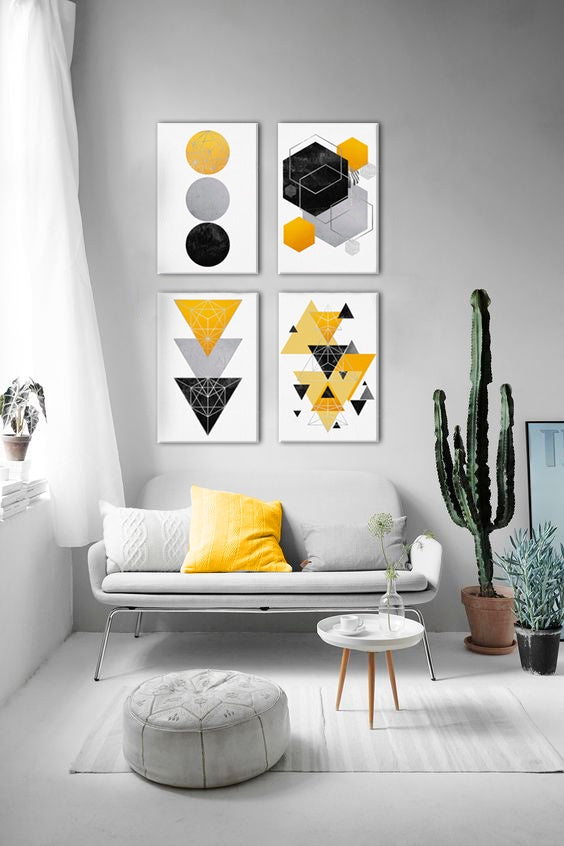 Geometric tablou pe pânză cu motivul The Suspicious Depth în alb-gri nuanțe agățat în interiorul birou, minimalism | Tablou de perete The Suspicious Depth – interior