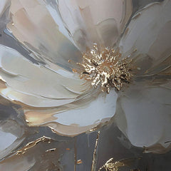 Modern tablou pe pânză cu motivul floare, frunze în crem-auriu nuanțe, atmosferă elegantă, natură și impresie de lux | Poster de perete s EXTRA efektom - Golden Petals – produs, vedere 3