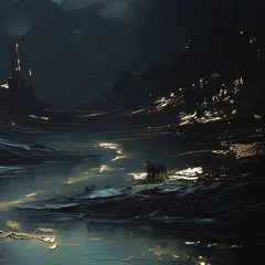Modern tablou pe pânză cu motivul cer de noapte în negru nuanțe, atmosferă misterioasă, singurătate | Poster de perete s EXTRA efektom - Moonlit Waves – produs, vedere 2