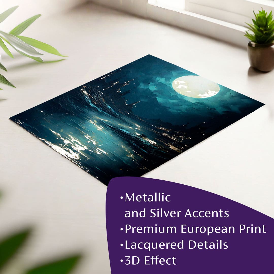 Modern tablou pe pânză cu motivul cer de noapte în negru nuanțe, atmosferă misterioasă, singurătate | Poster de perete s EXTRA efektom - Moonlit Waves – principală