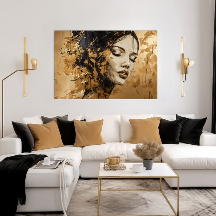 Cu imprimare aurită tablou pe pânză cu motivul Queen of the Desert, flori, natură în bej-auriu nuanțe, atmosferă liniștită, frumusețe, potrivit pentru sufragerie – produs