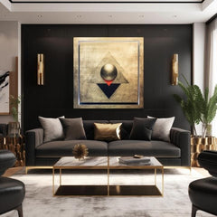 Cu imprimare aurită tablou pe pânză cu motivul Symmetry in Gold în argintiu-auriu nuanțe, atmosferă contemplativă, minimalism, potrivit pentru sufragerie – produs