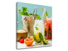 În stil boho tablou pe pânză cu motivul LETNÝ DRINK, peisaj în albastru-verde nuanțe, potrivit pentru bucătărie | Tablou de perete LETNÝ DRINK_069-12 – produs