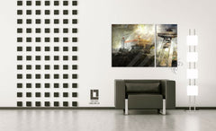 Vintage tablou pe pânză cu motivul pod, cer, arhitectură, motiv pentru copii în gri-roșu nuanțe agățat în interiorul birou de lucru, timp | Bratislava 0 026A2 – interior