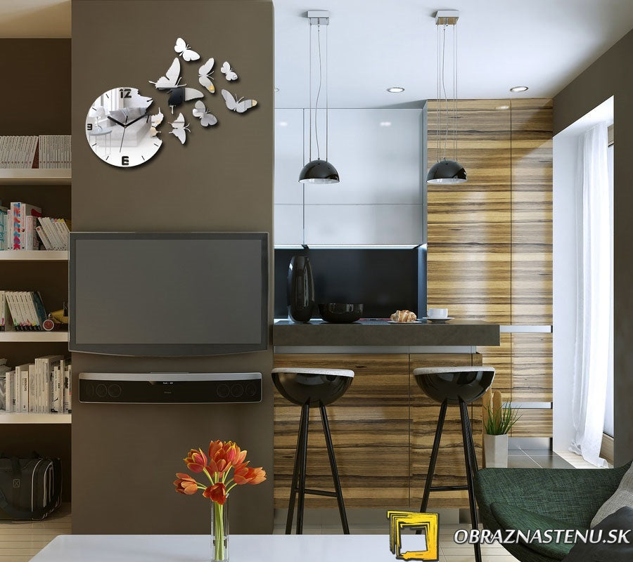 Ceas de perete modern MIRROR BUTTERFLIES - imagine principală