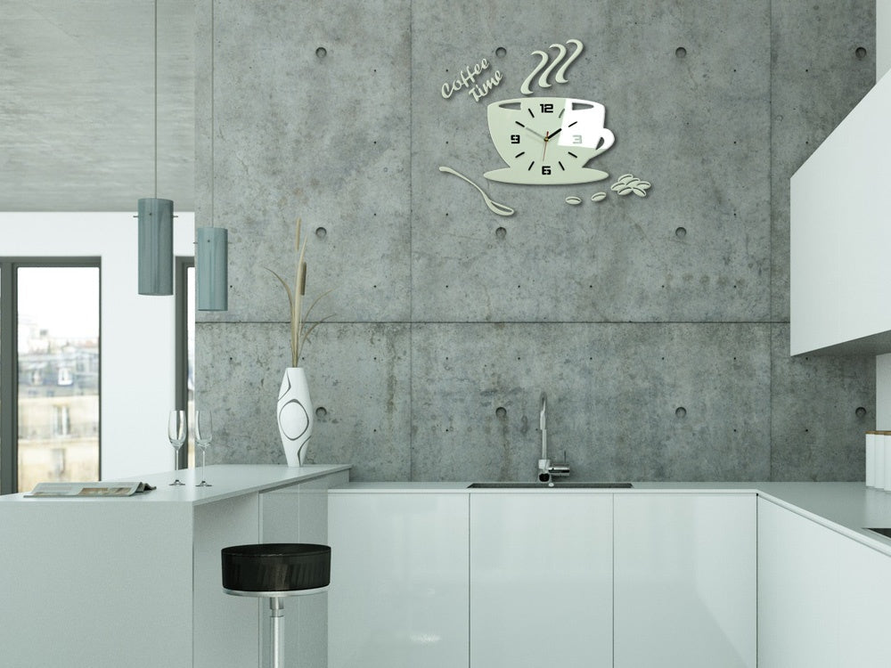 Ceas de perete modern COFFE TIME 3D WHITE - imagine principală