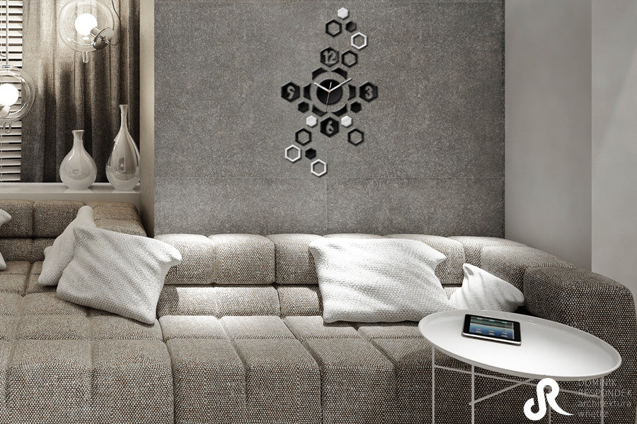 Modern tablou pe pânză cu motivul HEXAGON, motiv pentru copii în alb-argintiu nuanțe agățat în interiorul birou, atmosferă liniștită, timp și minimalism – interior