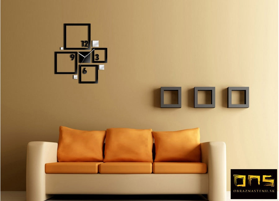 Modern tablou cu motivul QUADRAT, natură în argintiu-auriu nuanțe | Ceas de perete modern QUADRAT, minimalism – previzualizare