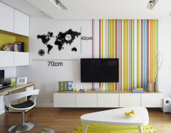 Modern tablou pe pânză cu motivul WORLD, harta lumii, ceas, motiv de călătorie, hartă în alb-auriu nuanțe agățat în interiorul birou – interior